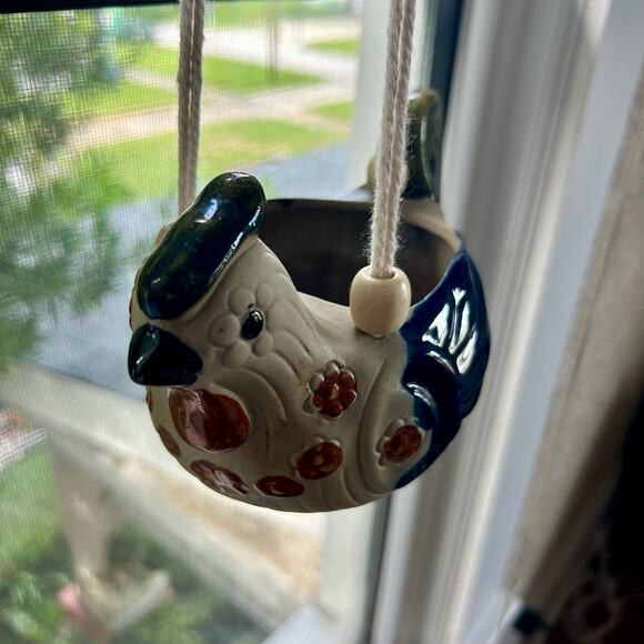 Vintage Stoneware Bird Planter Hanging Ceramic Chicken Quail - Picture 14 of 16